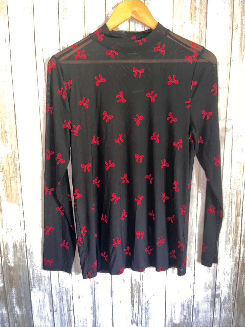 NWT Torrid Black Mesh Red Bow Mock Neck Top 1X 14-16 Coquette - Picture 2 of 4